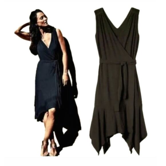 Athleta Dresses & Skirts - Athelta‎ Black Windward Wrap Dress Sleeveless Jersey Knit V-neck Size Large